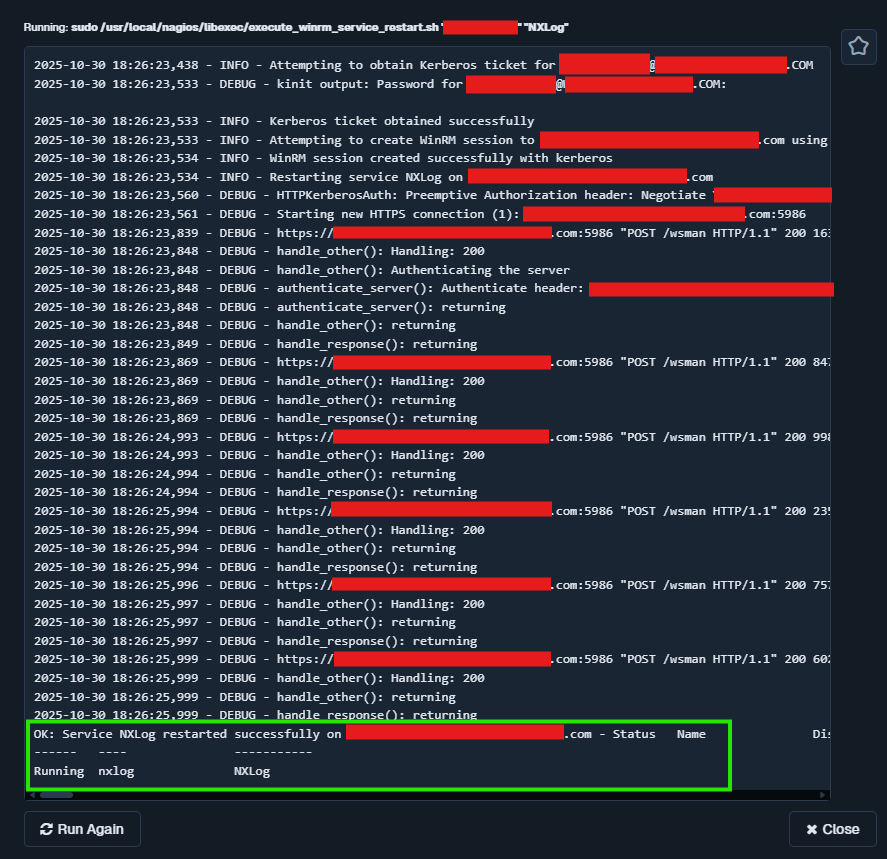 Nagios XI Action execution example