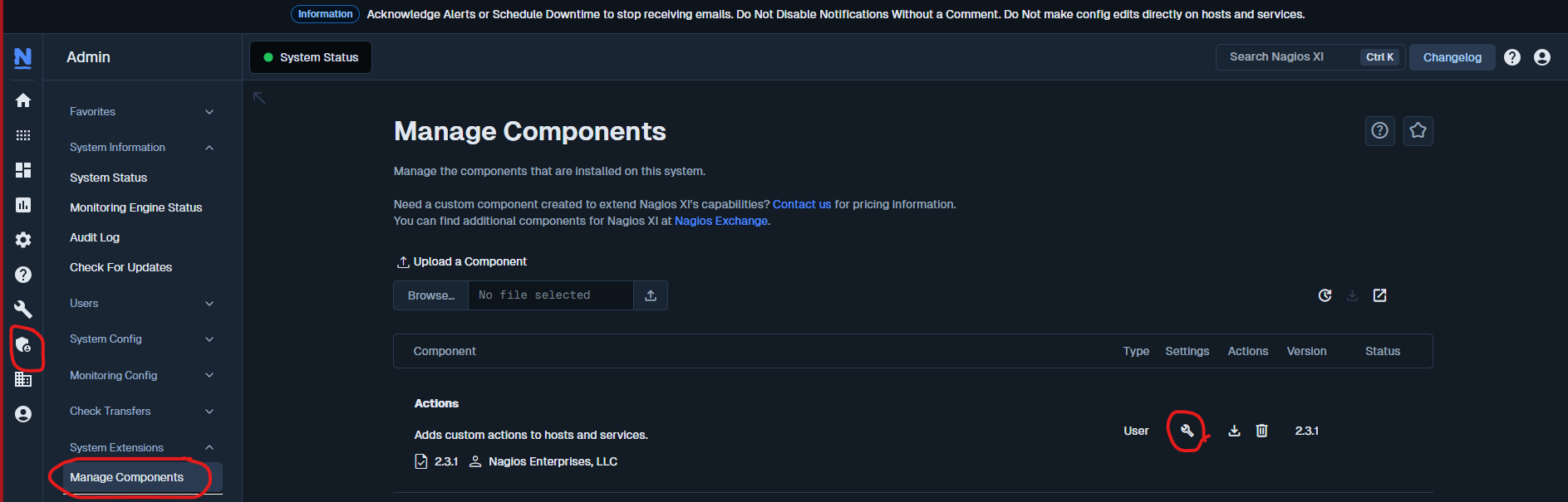 Nagios XI Navigate to Actions