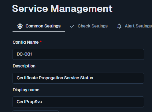 Screenshot of Service Display Name