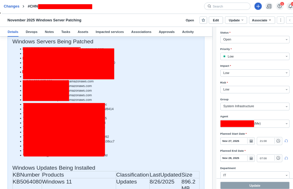Example FreshService Change Request Created