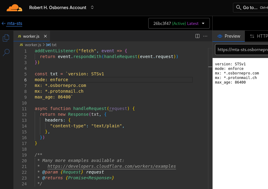 Screenshot of Javascript code in Cloudflare