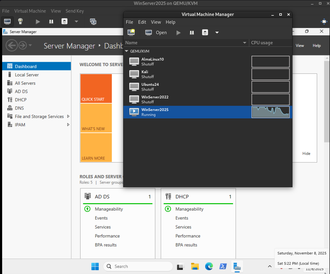 Windows Server 2025 Hosted by KVM